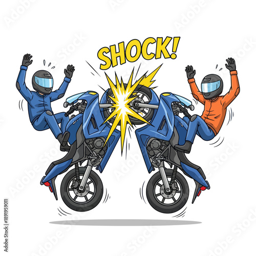Motorcycle Riders Performing Stunt Crash Scene.