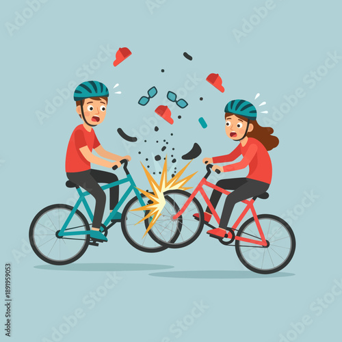 Couple Riding Bicycles with Crash Collision.