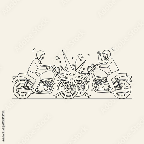 Motorcyclists Colliding with Crash Impact Illustration.