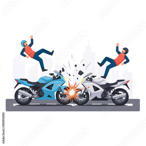 Motorcycle Crash with Riders in Mid Air.