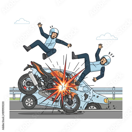Motorcyclists Flying Through Air After Collision.