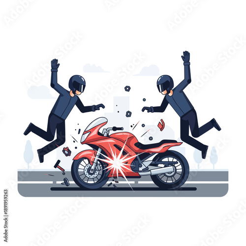 Motorcycle Crash with Two Motorcyclists Jumping.