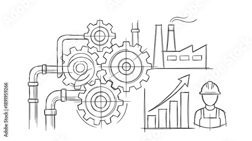 Gears, Factory, Business Growth, Illustration, Process
