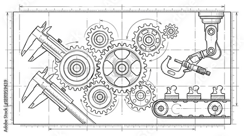 Gear Mechanism Illustration in a Technical Environment