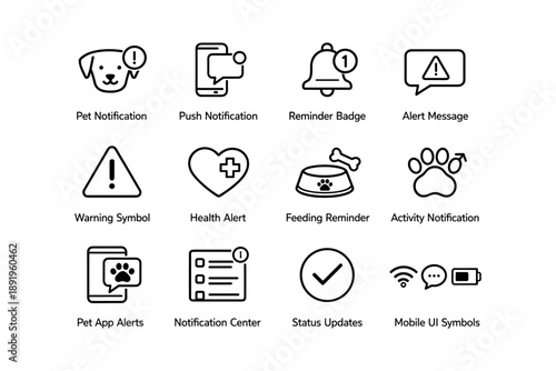 Pet and mobile notification icons for alerts and reminders