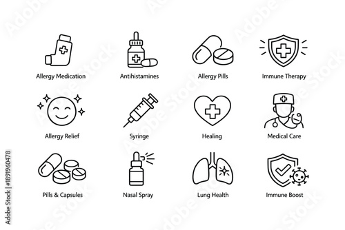 Medical icons for allergy relief and immune boosting therapy