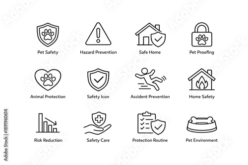 Illustration of safety and protection icons for home and pets