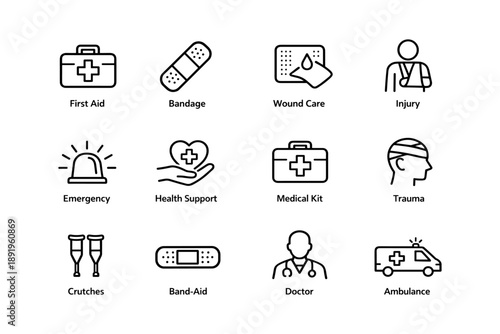 Essential medical symbols for first aid and emergency support