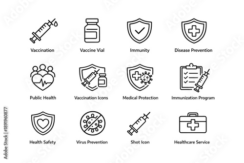 Vaccination and immunization icons for public health and disease prevention
