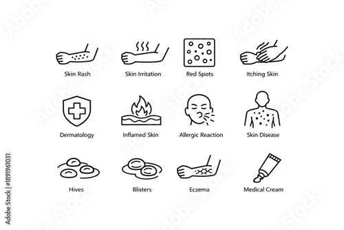 Skin conditions and treatments illustration with icons