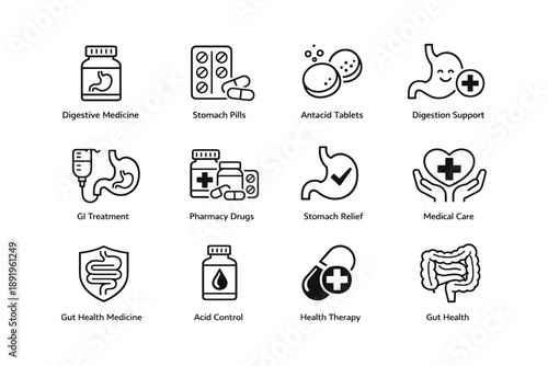 Medical icons for digestive health care and support
