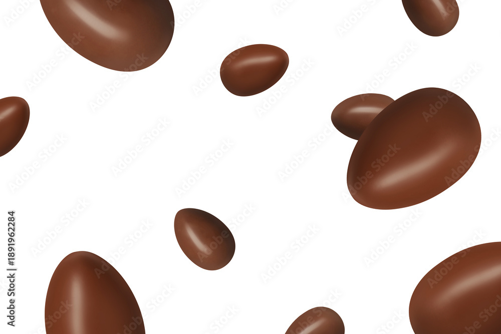 Fototapeta premium Sweet chocolate eggs flying in air on white background