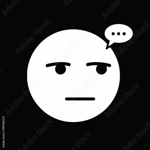Bored Face Emoji Thinking with Speech Bubble.