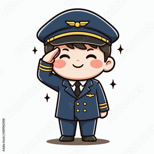 Cute Cartoon Pilot Saluting with Pride and Joy.