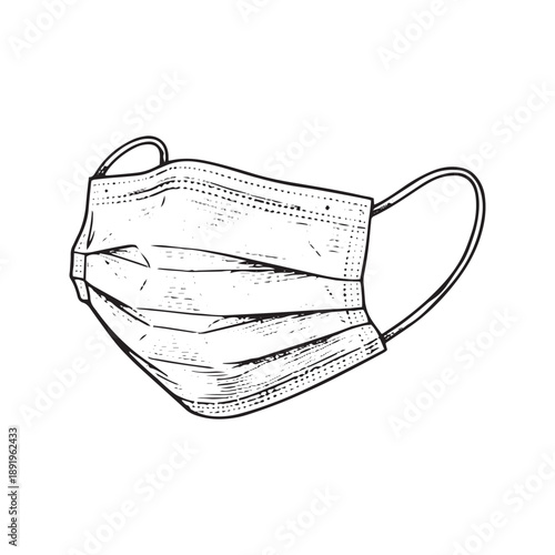 Vintage style sketch illustration of a medical surgical face mask for protection
