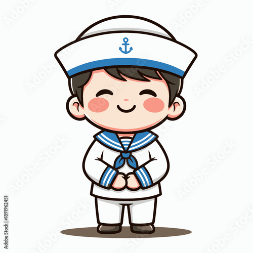 Cute Happy Sailor Boy Cartoon Character Standing.