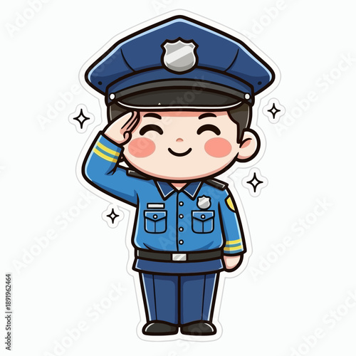 Cute Cartoon Police Officer Saluting with a Smile.