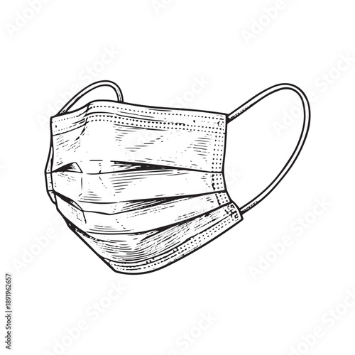 Vintage style sketch illustration of a medical surgical face mask for protection
