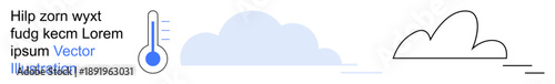 Weather forecast, climate change, meteorology tools, atmospheric monitoring, data visualization, environmental science. Visual of a thermometer and cloud icons. Weather forecast and climate change