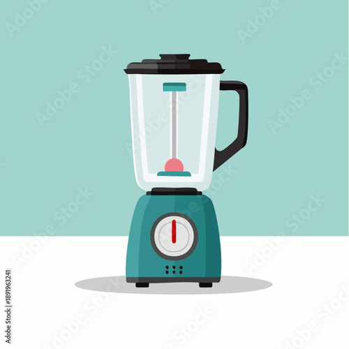 Sleek flat vector illustration of a modern kitchen blender, an essential tool for healthy living, smoothie creation, and contemporary food preparation concepts