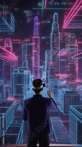 User Silhouette Exploring Holographic Metaverse City