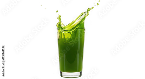 Fresh green juice splashing in a glass isolated on transparent background