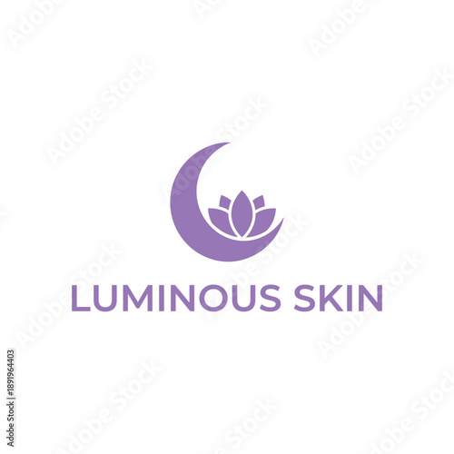 Minimalist crescent moon with lotus flower icon for beauty skincare branding, wellness clinic or luxury cosmetic products named Luminous Skin