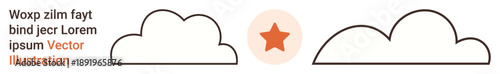 Creativity, branding, minimalism, abstract design, inspiration, logos. Two outlined clouds with an orange star in the center. Creativity and branding for design use
