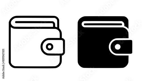 Wallet illustration icon, black and white in outline and silhouette style