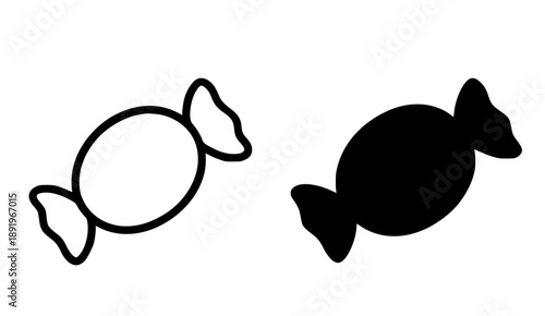 Candy illustration icon, black and white in outline and silhouette style