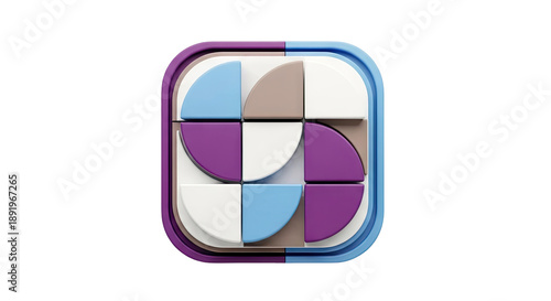 Abstract Geometric 3D Logo Design with Rounded Edges and Color Blocks