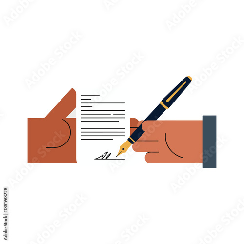 Hand signing document with fountain pen and ink vector