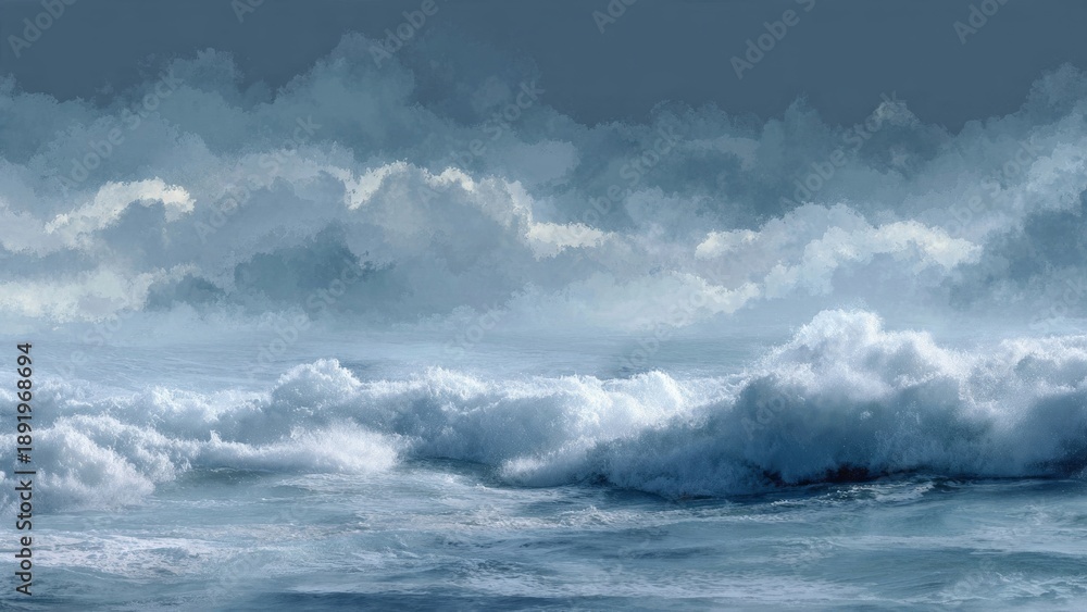 Obraz premium Celestial Embrace: A breathtaking view of the sky, with layers of fluffy, ethereal clouds. the image captures the endless expanse of the heavens