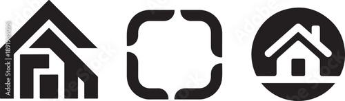 Set of minimalist home icons with geometric shapes for real estate housing and property branding app