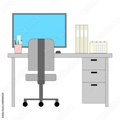 パソコンが置かれたオフィスデスクのイラスト素材