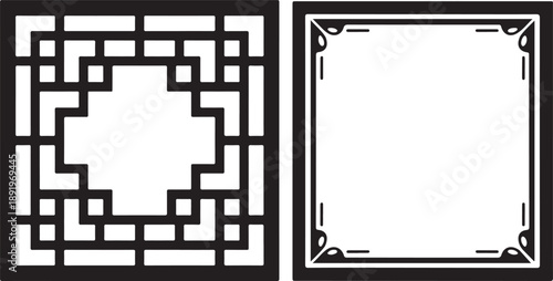 Geometric square borders with oriental lattice patterns for traditional decorative interior crafts