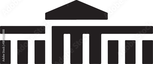 Simple line art illustration of a classical building icon with pillars on transparent background
