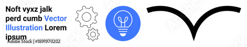 Creativity, innovation, problem-solving, technological concepts, design , and minimalist approach. Blue light bulb, gear icons and black abstract graphic. Creativity and innovation concept