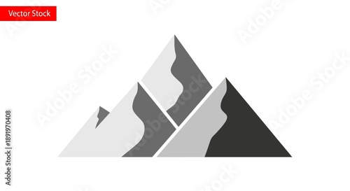 Minimalist Geometric Mountains Peaks Icon Design on Isolated White Background