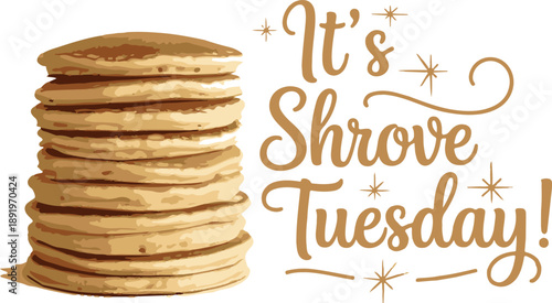 Shrove tuesday pancake stack with golden typography and sparkles on transparent background decoration