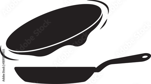 Frying pan tossing up a pancake, cooking and breakfast, food preparation over transparent background