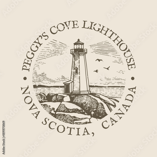 Old style seal of the famous Peggy's Point lighthouse in Nova Scotia.