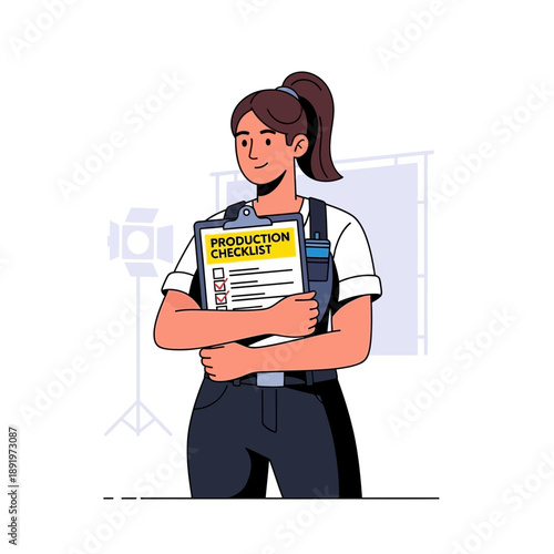 Filmmaker holding production checklist clipboard on set