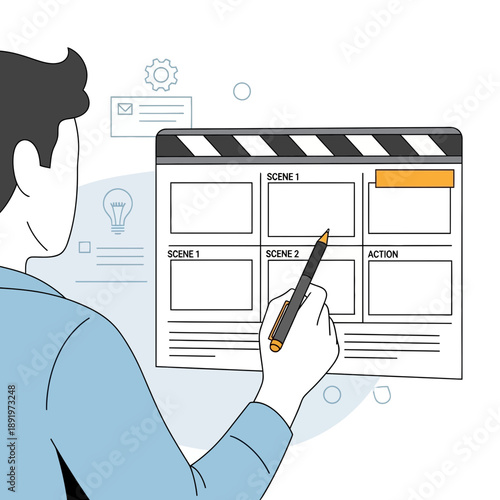 Storyboarding concept, person planning scenes for film or video production