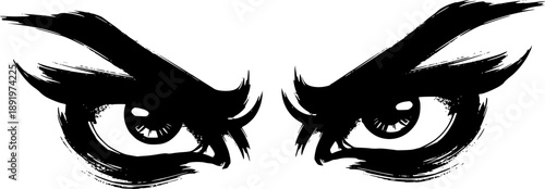 Intense gaze emblem in sumi-e style, ominous eyes graphic, brush
