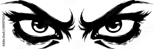 Intense gaze emblem in sumi-e style, ominous eyes graphic, brush
