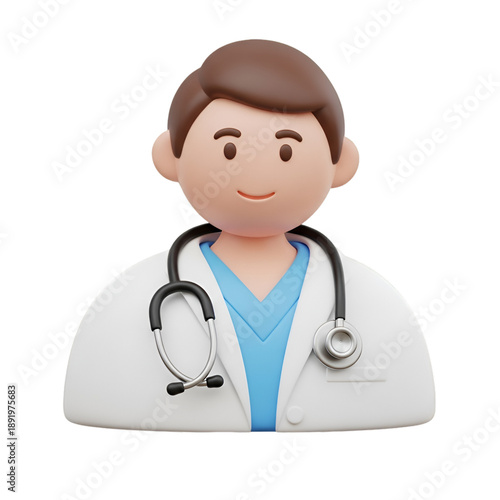 3 D of a Smiling Male Doctor with Stethoscope