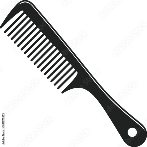 A black comb is shown against a white background in a studio shot.