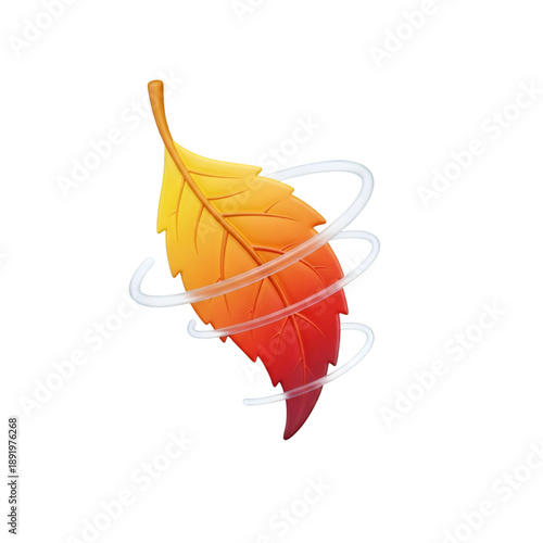 Colorful autumn leaf with swirling white lines on black background yellow orange