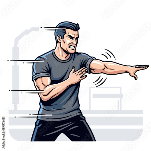 Man in motion, dynamic pose, comic style illustration